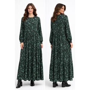 Zara Green & Black Floral “The Angel” Tiered Maxi Smock Dress Size L